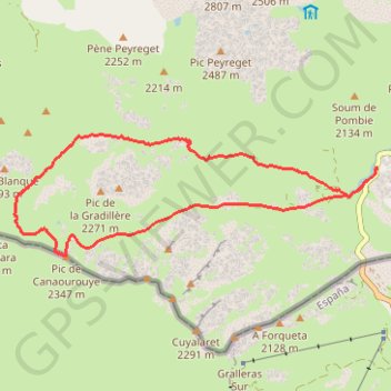 Itinéraire Canaourouyes - cirque d'aneu - vallon ravin d'astu, distance, dénivelé, altitude, carte, profil, trace GPS