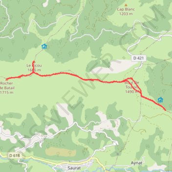 Itinéraire Rocher de Batail, distance, dénivelé, altitude, carte, profil, trace GPS