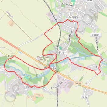 Itinéraire Duisans - Etrun - Marœuil - Louez, distance, dénivelé, altitude, carte, profil, trace GPS