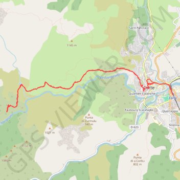 Itinéraire Corte - Tavignano, distance, dénivelé, altitude, carte, profil, trace GPS