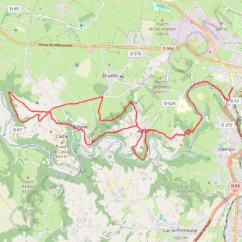 Itinéraire Rodez - Agnac - Ampiac, distance, dénivelé, altitude, carte, profil, trace GPS