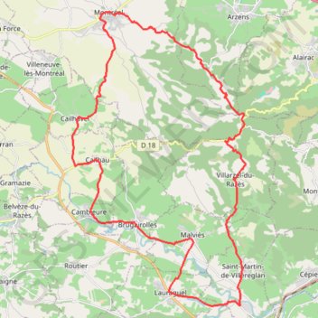 Itinéraire Lauraguel, distance, dénivelé, altitude, carte, profil, trace GPS