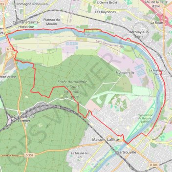 Itinéraire Maisons-Laffitte, entre Seine et forêt de Saint-Germain-en-Laye, distance, dénivelé, altitude, carte, profil, trace GPS