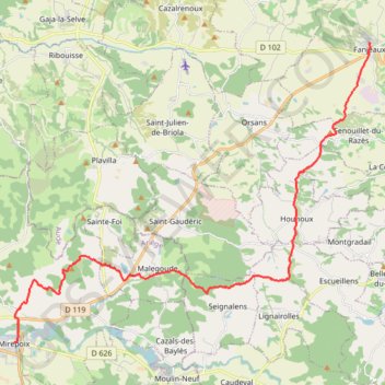 Itinéraire Chemin du Piemont de Fangeaux à Mirepoix, distance, dénivelé, altitude, carte, profil, trace GPS