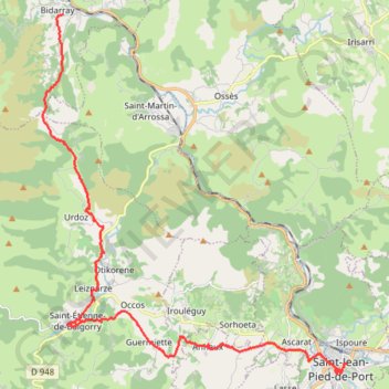Itinéraire SAINT JEAN PIED DE PORT - BIDARRAY, distance, dénivelé, altitude, carte, profil, trace GPS