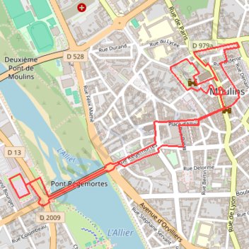 Itinéraire Moulins, distance, dénivelé, altitude, carte, profil, trace GPS