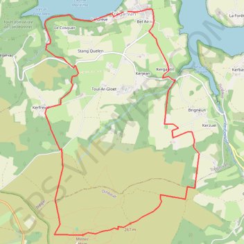 Itinéraire Crozon, de Trégarvan au Ménez-Hom, distance, dénivelé, altitude, carte, profil, trace GPS