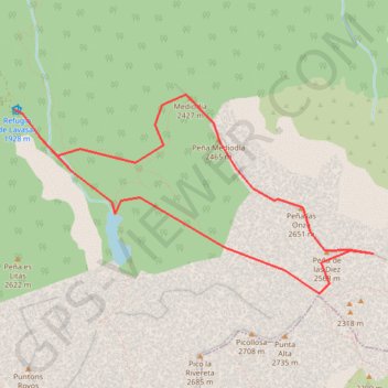 Itinéraire Peña de las Once depuis le refuge de Lavasar, distance, dénivelé, altitude, carte, profil, trace GPS