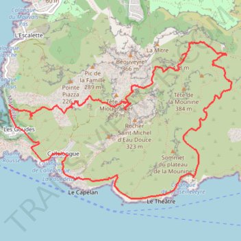 Itinéraire Goudes - grottes - sommet Marseilleveyre, distance, dénivelé, altitude, carte, profil, trace GPS