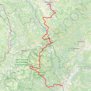 Itinéraire Chemin de Stevenson du Puy-en-Velay à Alès, distance, dénivelé, altitude, carte, profil, trace GPS