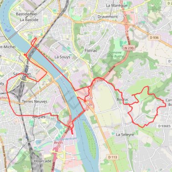 Itinéraire Boucle Bordeaux Bouliac, distance, dénivelé, altitude, carte, profil, trace GPS
