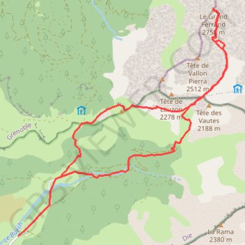 Itinéraire Grand Ferrand depuis La Jarjatte, distance, dénivelé, altitude, carte, profil, trace GPS