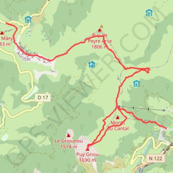 Itinéraire Du col de Font de Cère jusqu'au Pas de Peyrol par les crêtes, distance, dénivelé, altitude, carte, profil, trace GPS