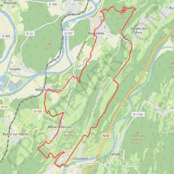 Itinéraire Autour de Quingey, distance, dénivelé, altitude, carte, profil, trace GPS