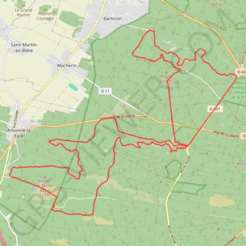 Itinéraire Fontainebleau, distance, dénivelé, altitude, carte, profil, trace GPS