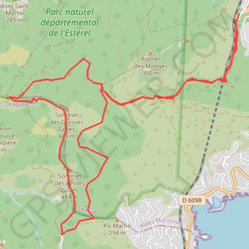 Itinéraire La crête des Grues - Esterel, distance, dénivelé, altitude, carte, profil, trace GPS