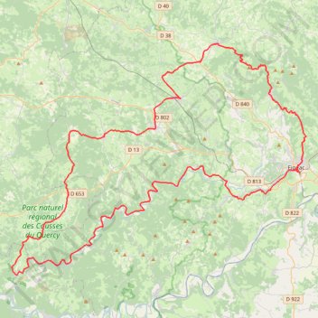 Itinéraire Tour à vélo Figeac Causses et vallée du Célé, distance, dénivelé, altitude, carte, profil, trace GPS
