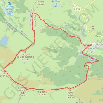 Itinéraire Pic du Lion depuis Bourg-d'Oueil, distance, dénivelé, altitude, carte, profil, trace GPS