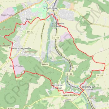 Itinéraire La Ferté Alais boucle Boutigny, distance, dénivelé, altitude, carte, profil, trace GPS