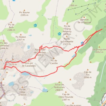 Itinéraire Pics de Cazalassis et pic de Rulhe par Mourguillou, distance, dénivelé, altitude, carte, profil, trace GPS