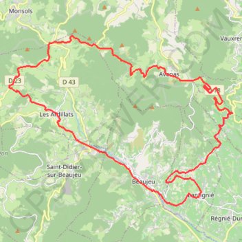 Itinéraire Entre vignes et forêts - Beaujeu, distance, dénivelé, altitude, carte, profil, trace GPS