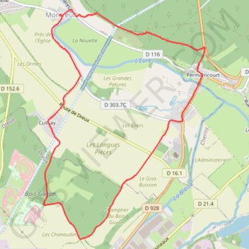 Itinéraire De l'aqueduc au domaine forestier au nord de Dreux, distance, dénivelé, altitude, carte, profil, trace GPS