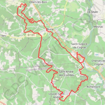 Itinéraire Boucle VTT depuis Saint-Sulpice-de-Cognac, distance, dénivelé, altitude, carte, profil, trace GPS
