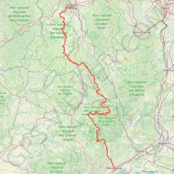 Itinéraire De Clermont-Ferrand à Montpellier à VTT, distance, dénivelé, altitude, carte, profil, trace GPS