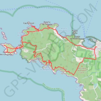 Itinéraire Plage Langoustier - Porquerolles, distance, dénivelé, altitude, carte, profil, trace GPS