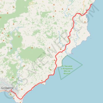 Itinéraire Gisborne to Loisel Beach, distance, dénivelé, altitude, carte, profil, trace GPS