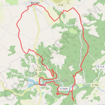 Itinéraire Berrien Huelgoat, distance, dénivelé, altitude, carte, profil, trace GPS