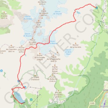 Itinéraire Refuge de l'Arpont - Plan d'Amont, distance, dénivelé, altitude, carte, profil, trace GPS