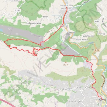 Itinéraire OT-OLLIOULES CERVEAU-Gr 2, distance, dénivelé, altitude, carte, profil, trace GPS