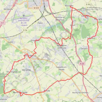 Itinéraire Circuit des 3 Batailles - Bouvines, distance, dénivelé, altitude, carte, profil, trace GPS
