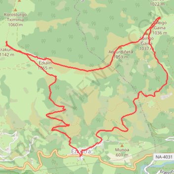 Itinéraire Irakurri y Iruñarri en circuit depuis Ezkurra, distance, dénivelé, altitude, carte, profil, trace GPS