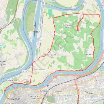 Itinéraire L'Ile de la Barthelasse, distance, dénivelé, altitude, carte, profil, trace GPS