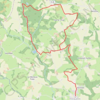 Itinéraire Circuit de Kerthomas à Plusquellec, distance, dénivelé, altitude, carte, profil, trace GPS