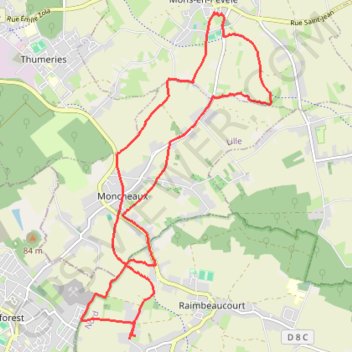 Itinéraire Autour de Raimbeaucourt par Mons-en-Pévèle, distance, dénivelé, altitude, carte, profil, trace GPS