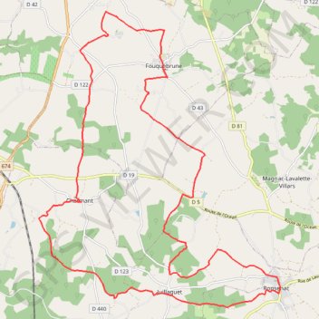Itinéraire Ronsenac Fouquebrune, distance, dénivelé, altitude, carte, profil, trace GPS
