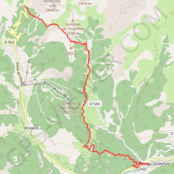 Itinéraire Col Tronchet - Chateau Queyras, distance, dénivelé, altitude, carte, profil, trace GPS