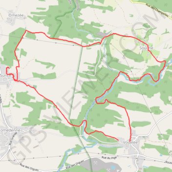 Itinéraire Vodelée-Surice-Omezée-Soulme-Vodelée, distance, dénivelé, altitude, carte, profil, trace GPS