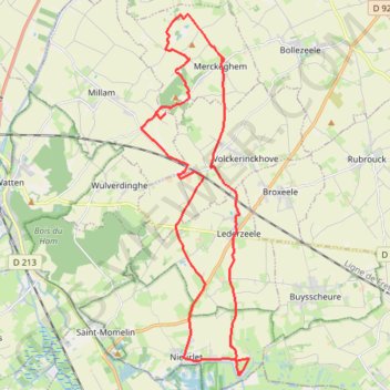 Itinéraire Boucle de Merckeghem, distance, dénivelé, altitude, carte, profil, trace GPS