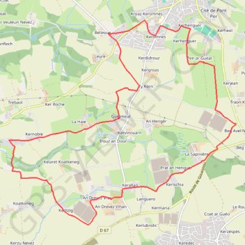 Itinéraire Circuit de Milizac, distance, dénivelé, altitude, carte, profil, trace GPS
