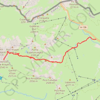 Itinéraire Vertice Anayet - Aller-retour depuis le corral de las Mulas, distance, dénivelé, altitude, carte, profil, trace GPS