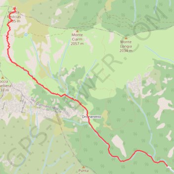 Itinéraire Monte Rastciàs, distance, dénivelé, altitude, carte, profil, trace GPS