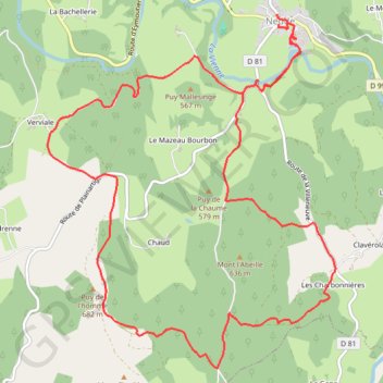 Itinéraire Nedde, autour de la forêt domaniale de Chaud, distance, dénivelé, altitude, carte, profil, trace GPS