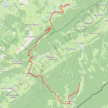 Itinéraire Haut-Jura - Cerniébaud - Chapelle-des-Bois, distance, dénivelé, altitude, carte, profil, trace GPS