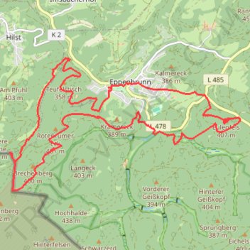 Itinéraire Autour d'Eppenbrunn : l'Eulenfels et l'Altschlosspfa, distance, dénivelé, altitude, carte, profil, trace GPS