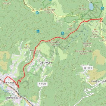 Itinéraire Traversée des Vosges - De Saint-Amarin au Grand Ballon, distance, dénivelé, altitude, carte, profil, trace GPS