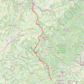 Itinéraire Onans-Nancy, distance, dénivelé, altitude, carte, profil, trace GPS